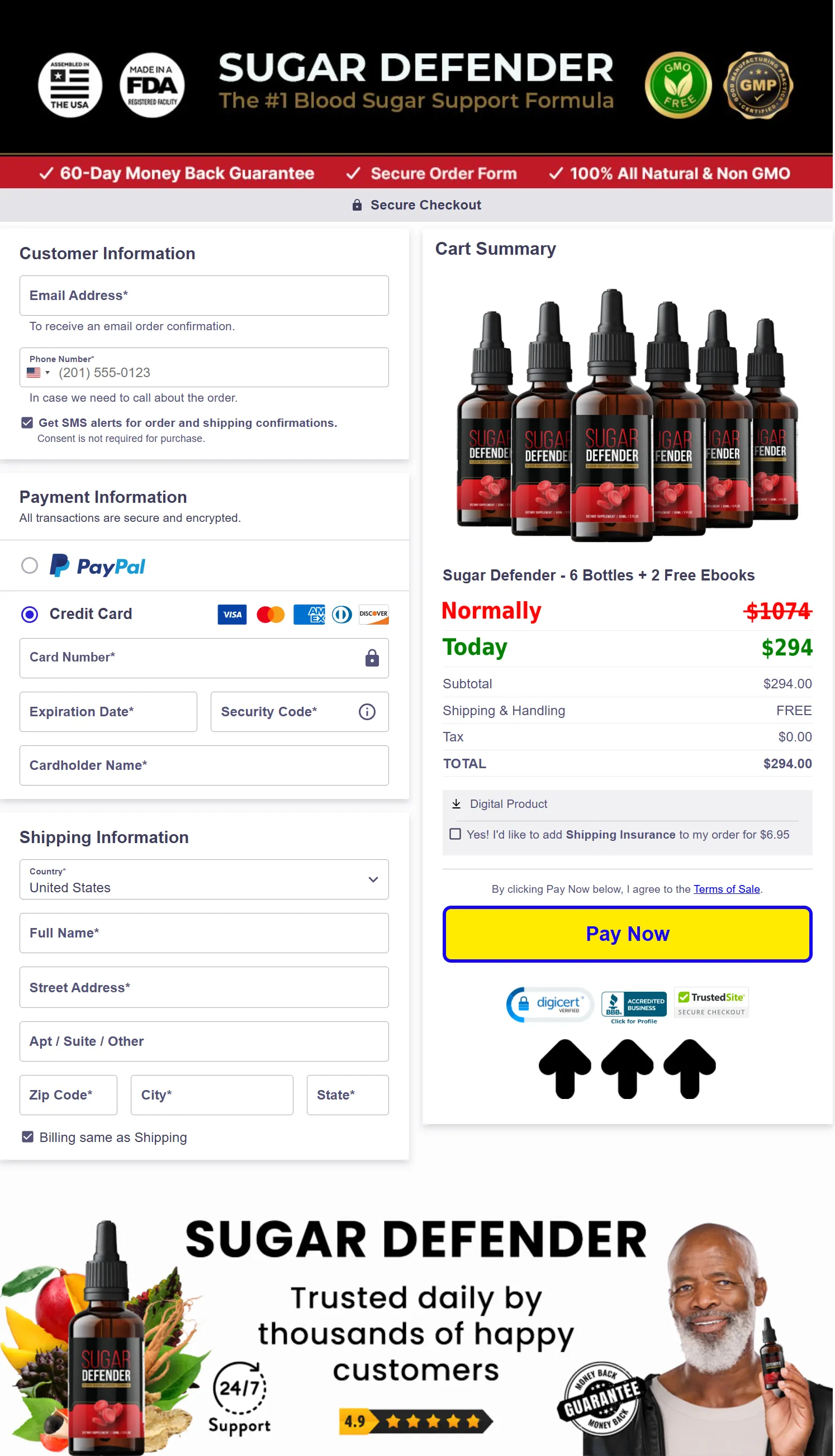 Sugar Defender checkout page